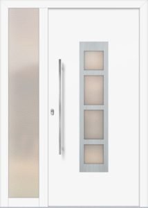 Gita et 3 Gita et - jednostronna nakładka; farba - ral9016; ramka - stal nierdzewna; przeszklenie - crepi; pochwyt - md03k; rozeta - re03op; naświetle boczne