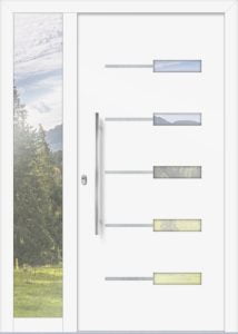 Kim et - jednostronna nakładka; farba - ral9016; aplikacje - stal nierdzewna; przeszklenie - przezroczyste; pochwyt - md02k; rozeta - re03op; naświetle boczne