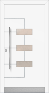 Jarmila as - jednostronna nakładka; farba - ral9016; aplikacje - stal nierdzewna; pochwyt - md03k; rozeta - re02hp; listwa przypodłogowa (kopniak)