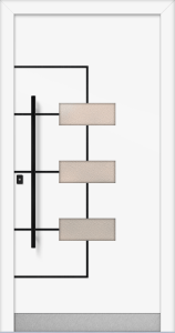 Jarmila as - jednostronna nakładka; farba - ral9016; aplikacje - czarna; pochwyt - mdb03k; rozeta - rebr6; listwa przypodłogowa (kopniak)