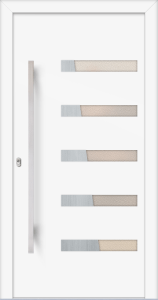 Mariana as - jednostronna nakładka; farba - ral9016; ramka - stal nierdzewna; przeszklenie - crepi; pochwyt - md41k; rozeta - re03op