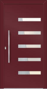 Mariana as - jednostronna nakładka; farba - ral3005; ramka - stal nierdzewna; przeszklenie - mleczne; pochwyt - md02k; rozeta - re03op