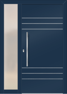 Sarah as - jednostronna nakładka; farba - ral5020; aplikacje - stal nierdzewna; przeszklenie - crepi; pochwyt - md02k; rozeta - re03op; naświetle boczne