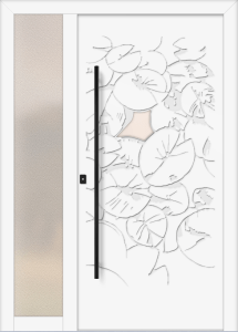 Jasmin ad - jednostronna nakładka; farba - ral9016; przeszklenie - crepi; pochwyt - mdb04k; rozeta - rebr6; naświetle boczne