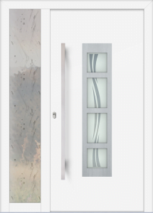 Gita ad - jednostronna nakładka; folia - ral9016; ramka - stal nierdzewna; przeszklenie - finesa + altdeutsch; pochwyt - md41k; rozeta - re03op; naświetle boczne