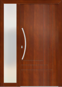 Joanna ad - jednostronna nakładka; folia - decoral nussbaum; przeszklenie - mleczne; pochwyt - md20b; rozeta - re03op; naświetle boczne