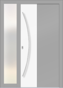 Kate ad - jednostronna nakładka; farba - ral7004/ral9016; przeszklenie - mleczne; pochwyt - md22b; rozeta - re02hp; naświetle boczne