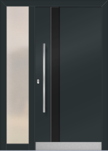 Lily ad - jednostronna nakładka; farba - ral7016/ral9009; przeszklenie - crepi; pochwyt - md03k; rozeta - re03op; listwa przypodłogowa (kopniak); naświetle boczne