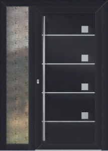 Hana eg - folia re701605; aplikacje - stal nierdzewna; przeszklenie - szynszyla; pochwyt - md05k; rozeta - re03op; naświetle boczne