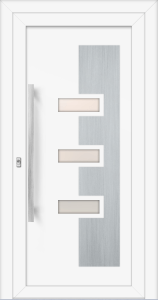 Milada eg - farba ral9016; aplikacje - stal nierdzewna; przeszklenie - mleczne; pochwyt - md15k; rozeta - re02hp