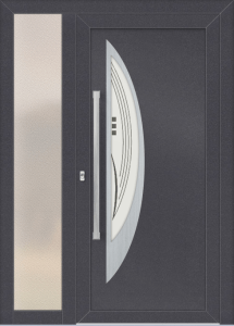 Regina eg - folia ho4367003; ramka - stal nierdzewna; przeszklenie - finesa 1 + crepi; pochwyt - md51k; rozeta - re02hp; naświetle boczne