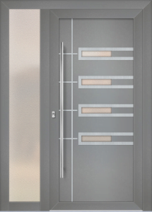 Zuzana eg - folia re715505; ramka - stal nierdzewna; przeszklenie - crepi; pochwyt - md04k; rozeta - re02hp; naświetle boczne